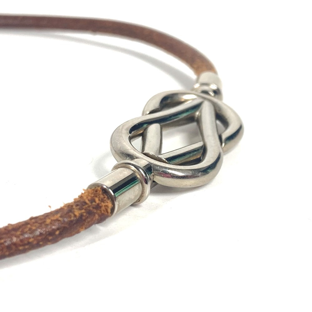 HERMES ネックレス アタメ 2重ブレスレット アクセサリー チョーカー レザー メンズ ブラウン