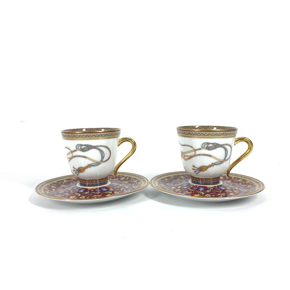 HERMES Cheval Durian coffee cup and saucer set (pair) in multicolor.