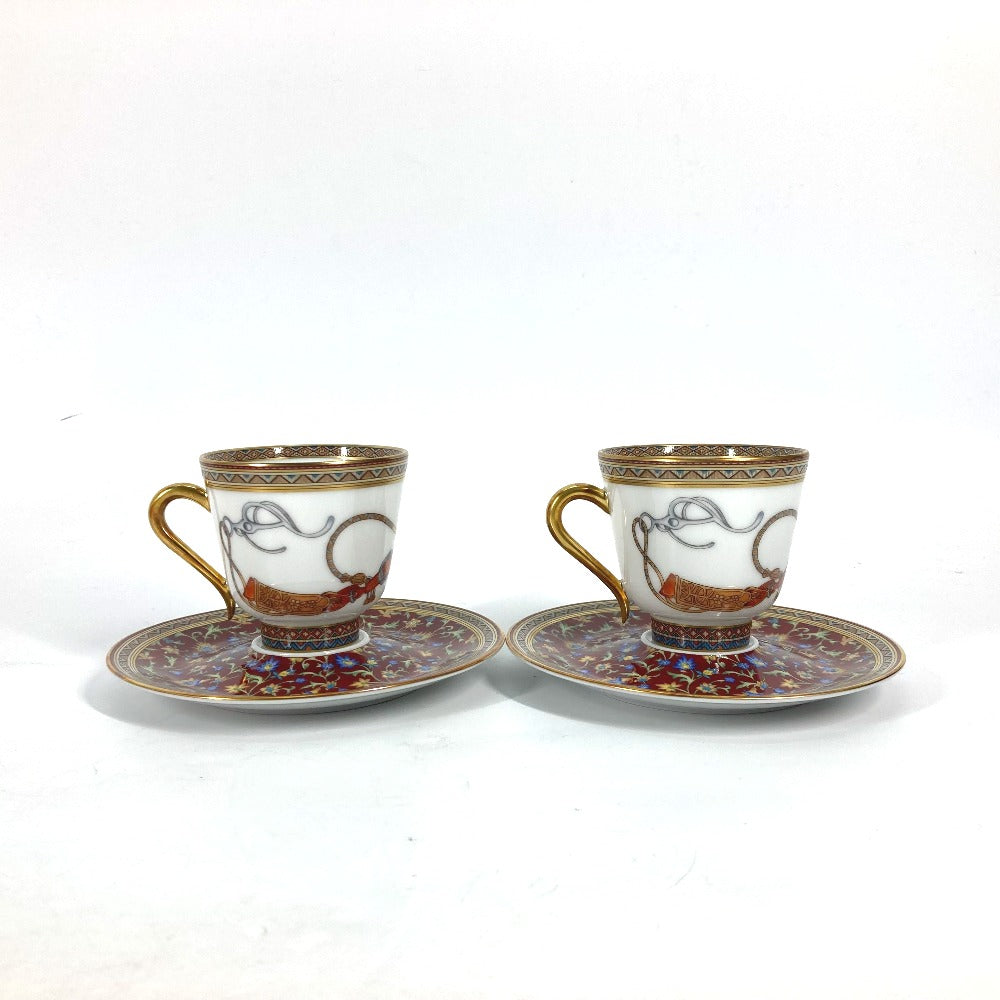 HERMES Cheval Durian coffee cup and saucer set (pair) in multicolor.