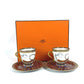HERMES Cheval Durian coffee cup and saucer set (pair) in multicolor.