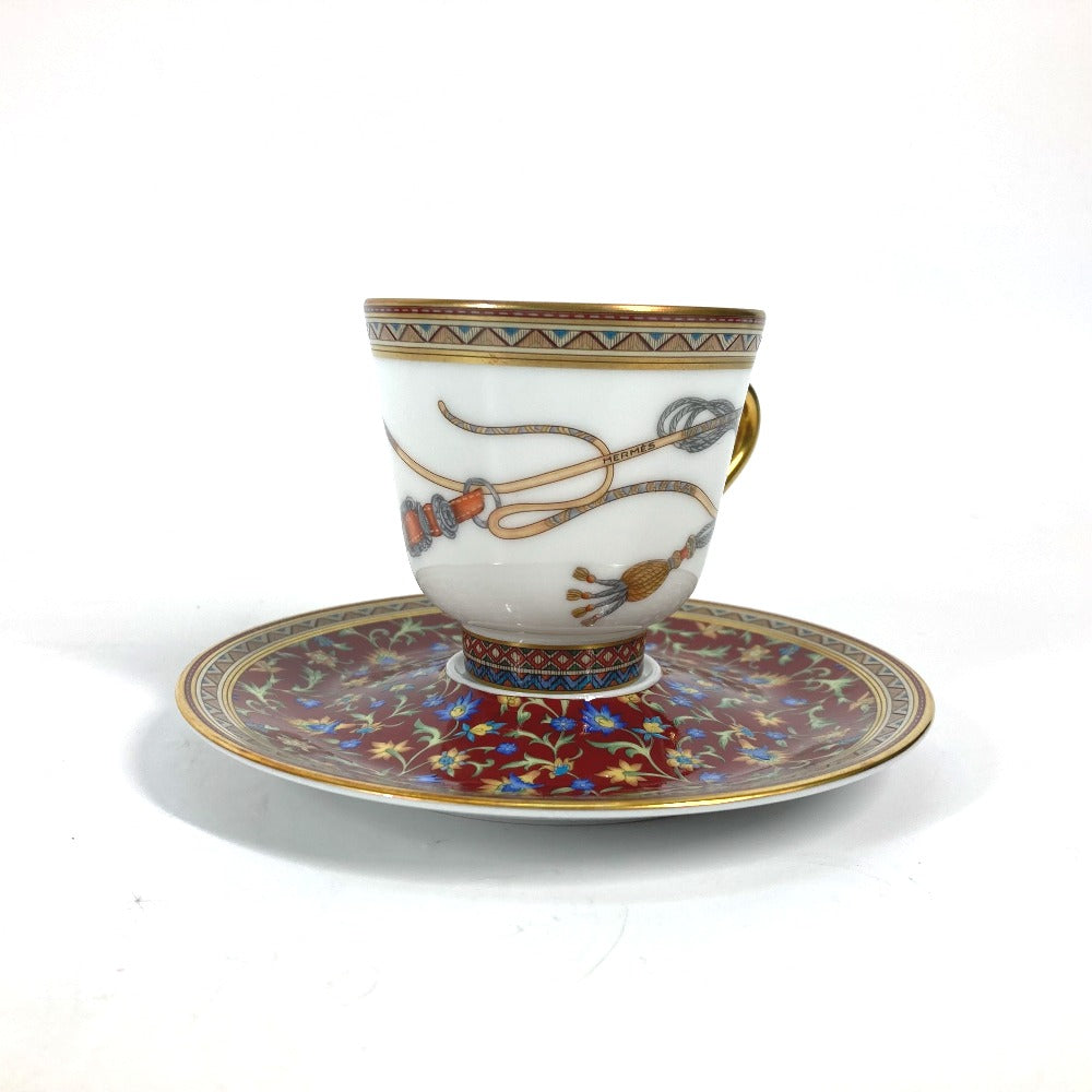 HERMES Cheval Durian coffee cup and saucer set (pair) in multicolor.