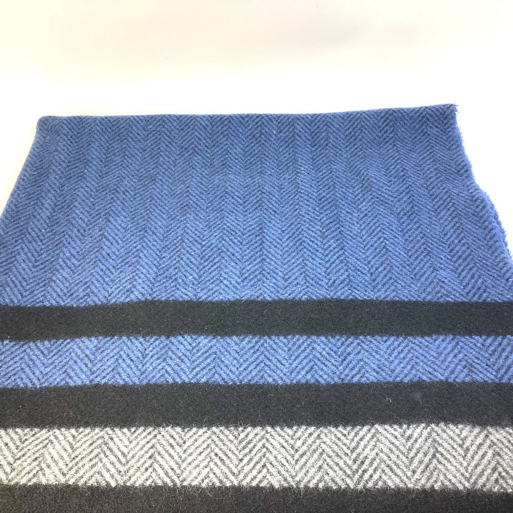 HERMES Matte Border Interior Throw Blanket Wool Women's Blue