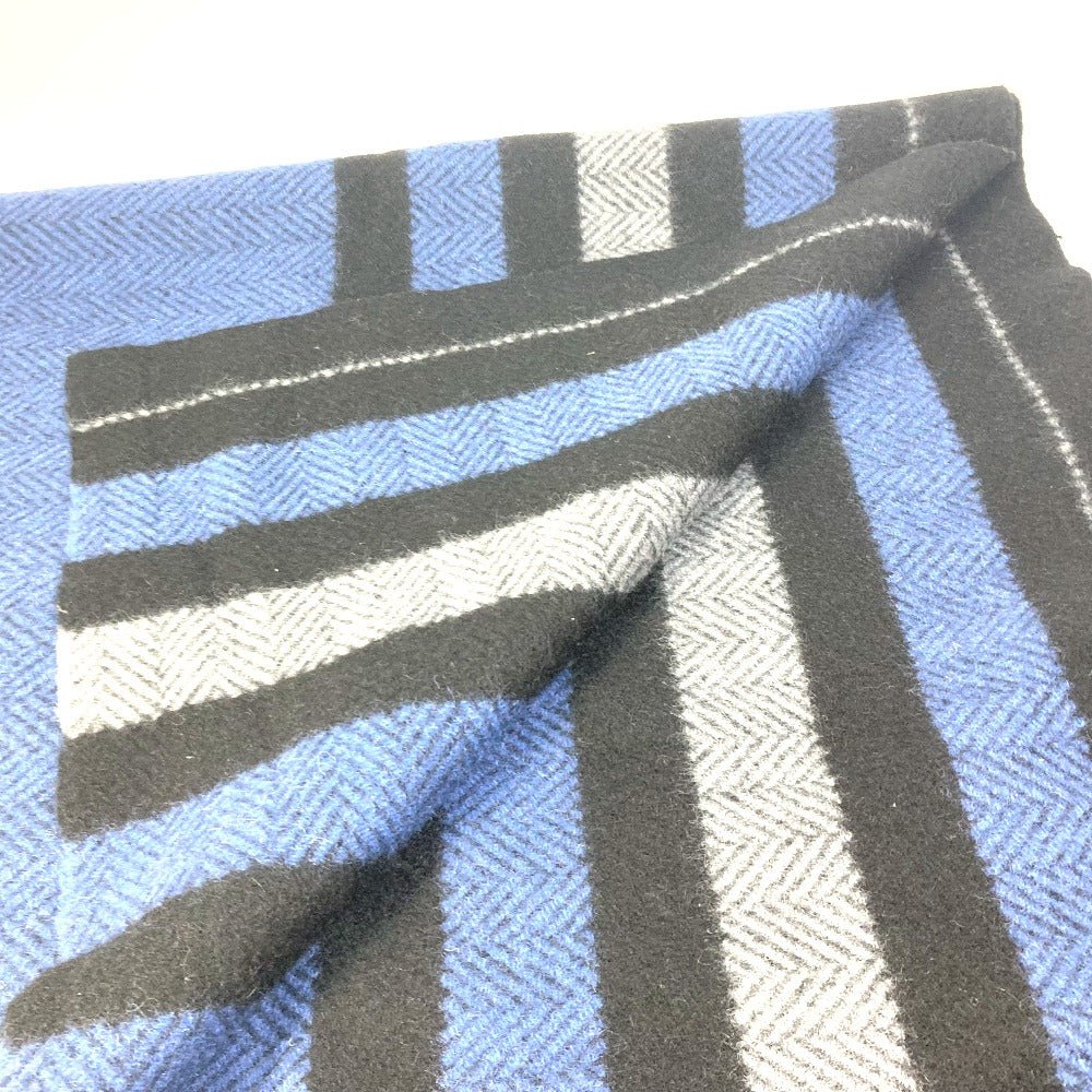 HERMES Matte Border Interior Throw Blanket Wool Women's Blue