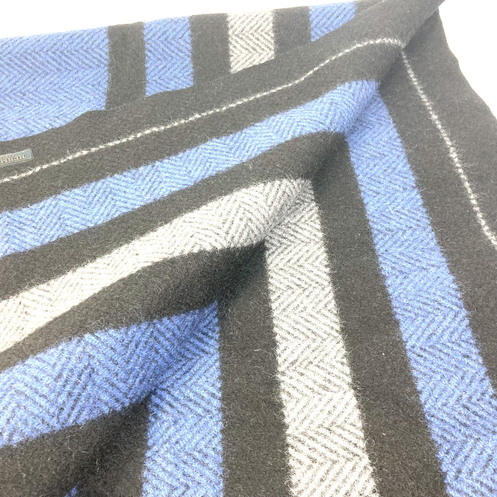 HERMES Matte Border Interior Throw Blanket Wool Women's Blue