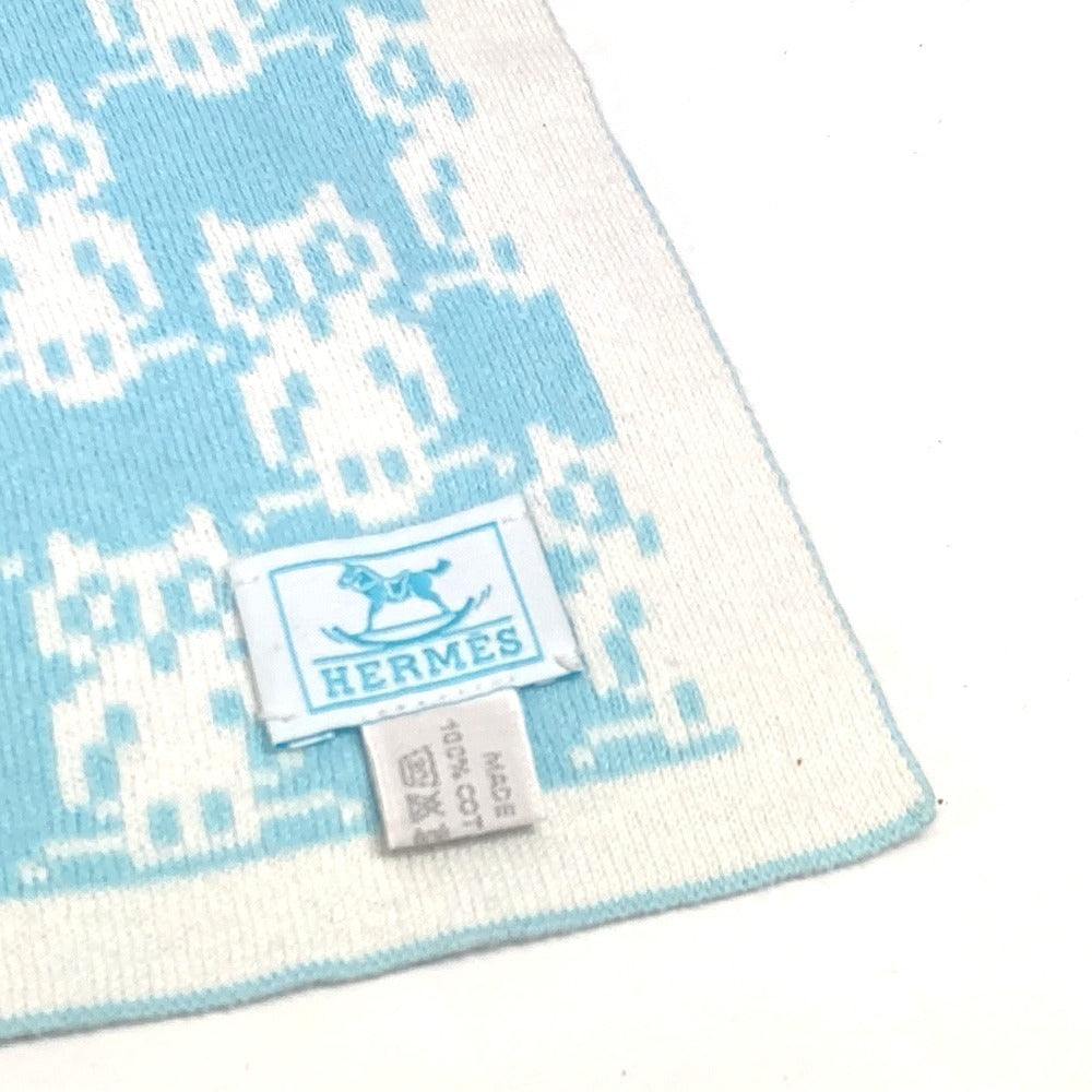 HERMES BABY 赤ちゃん ベビー アニマルロゴ インテリア ひざかけ 毛布 ブランケット コットン キッズ ブルー