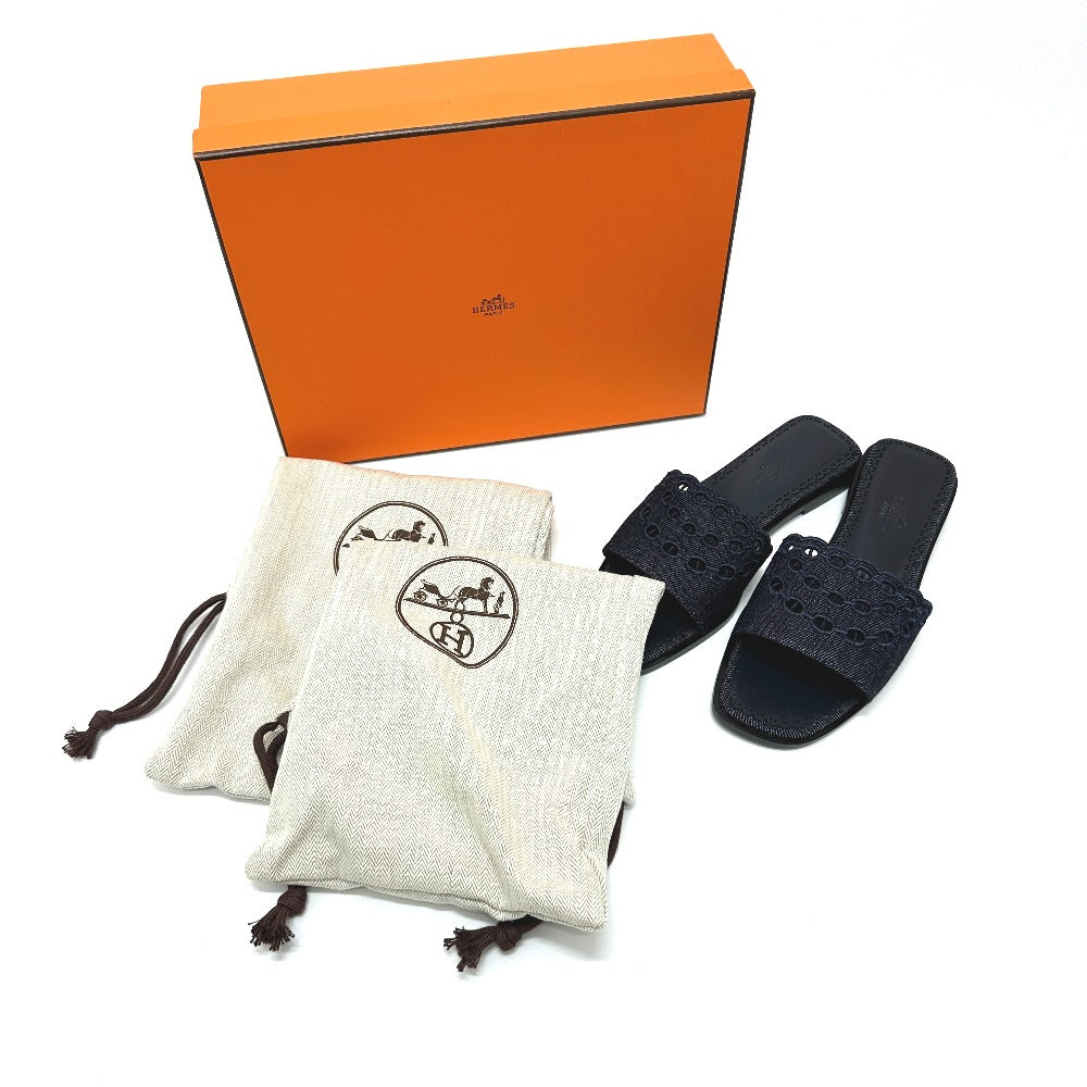 HERMES Gail Chaine d'Ancre Flat Sandals Denim Women's Blue