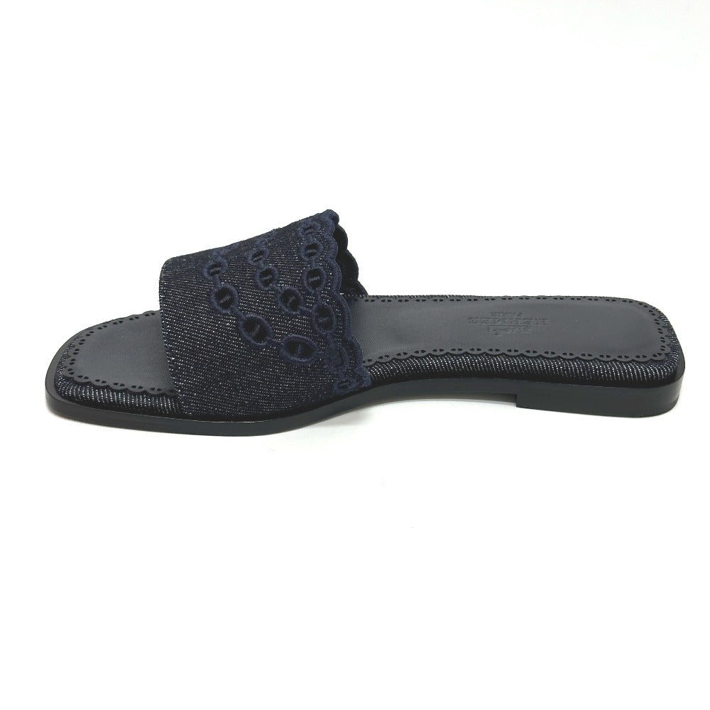 HERMES Gail Chaine d'Ancre Flat Sandals Denim Women's Blue