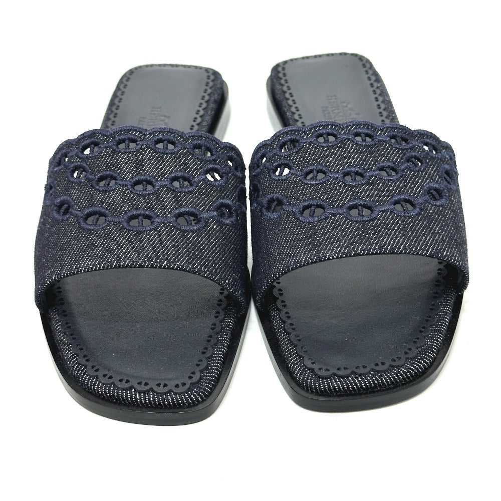HERMES Gail Chaine d'Ancre Flat Sandals Denim Women's Blue