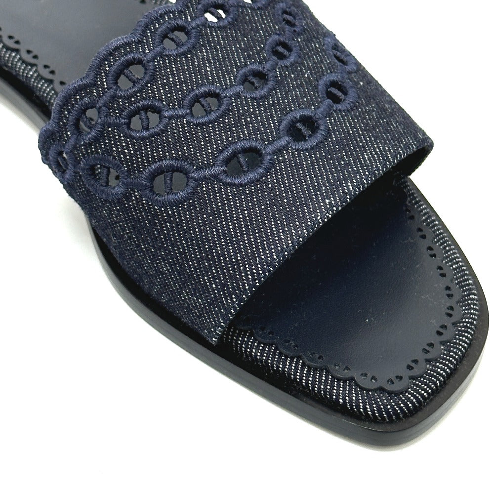 HERMES Gail Chaine d'Ancre Flat Sandals Denim Women's Blue