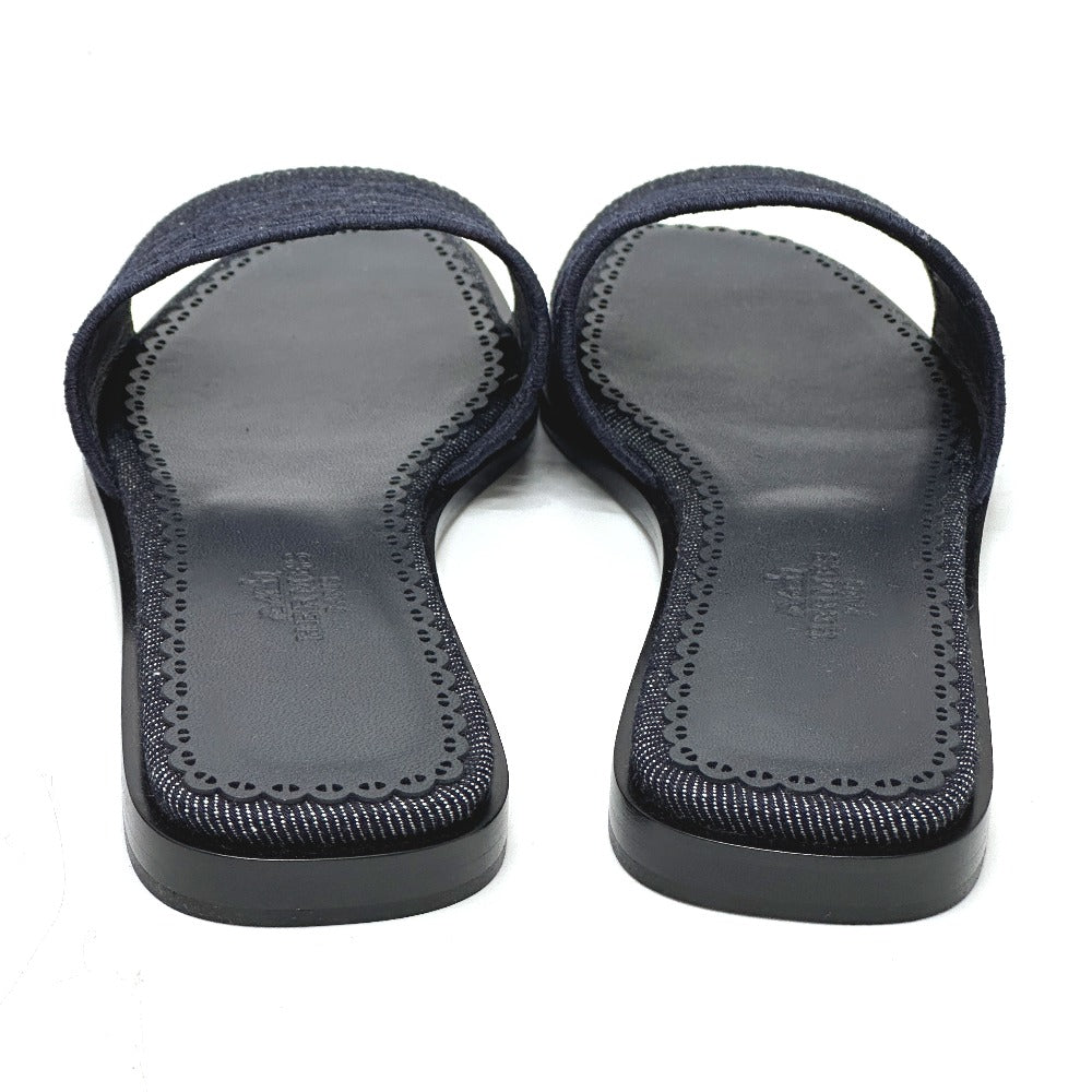 HERMES Gail Chaine d'Ancre Flat Sandals Denim Women's Blue
