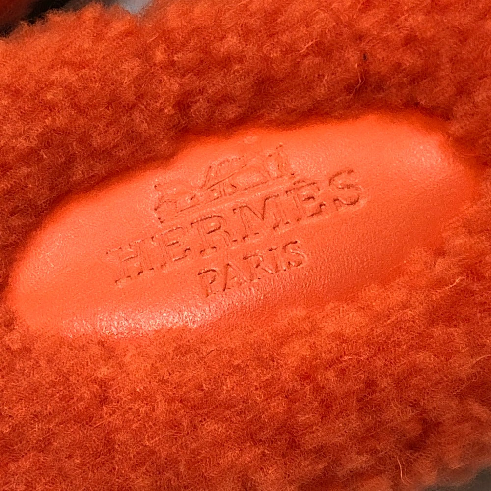 HERMES オラン 靴 シューズ ムートン ボア シアリングファー フラット サンダル ムートン レディース オレンジ