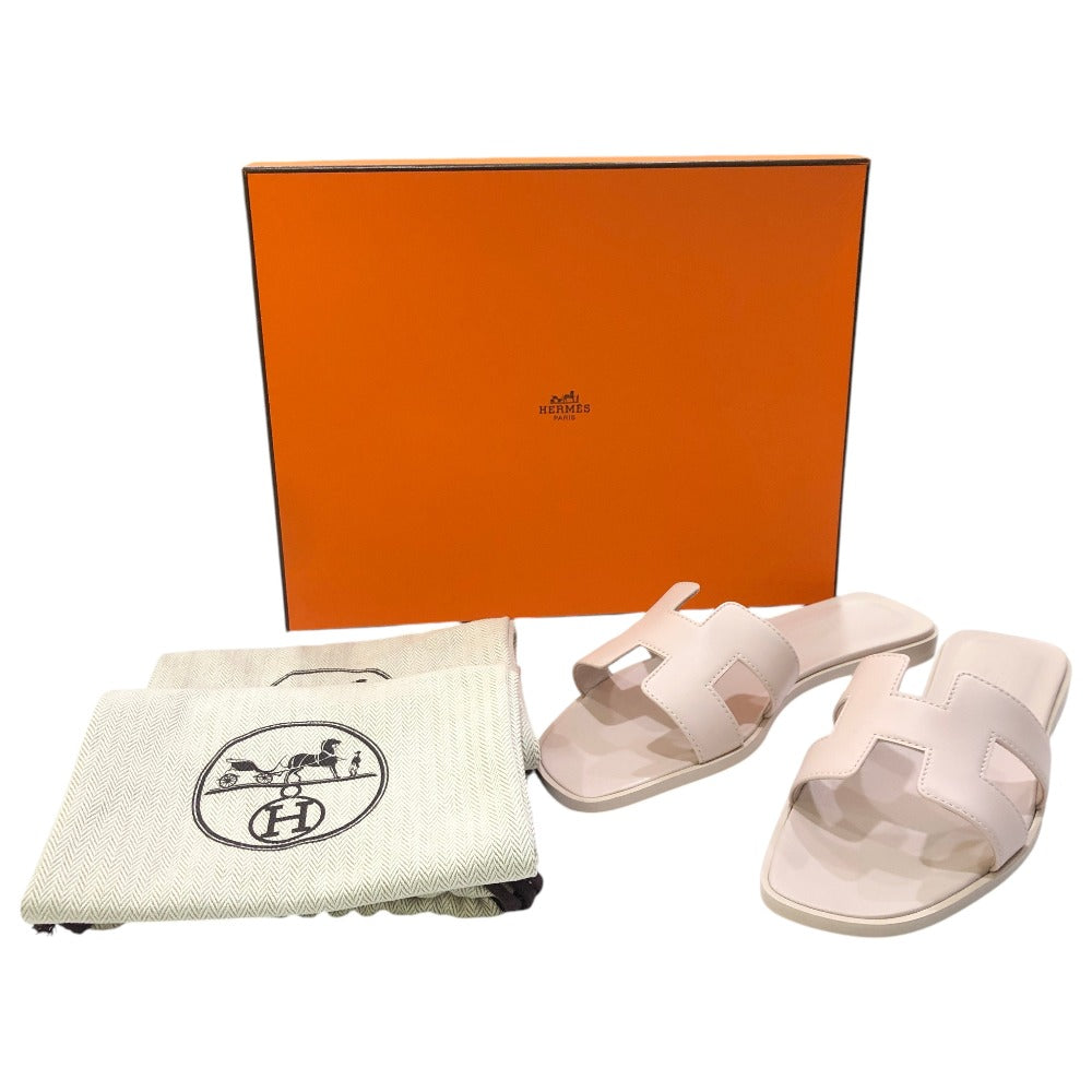 HERMES オラン 靴 シューズ スリッパ フラット サンダル レザー レディース ローズカンカン(推定） ピンク