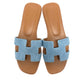 HERMES Oran H logo Shoes Denim Flat Mules Open Toe Sandals Denim / Leather blue 35 Used