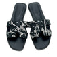 HERMES Oran Flat Barrel Shoes Sandals Leather/Wood Sandals Canvas Black 35 Used