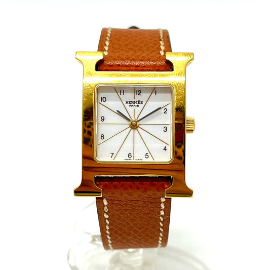 HERMES HH1.201 Hウォッチ クオーツ ウォッチ 時計 レザーベルト 腕時計 SS レディース ゴールド