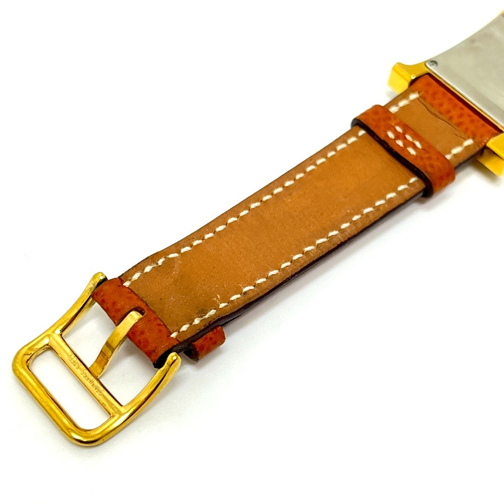 HERMES HH1.201 H Watch Quartz Watch with Leather Strap, Stainless Steel, Gold, for Women