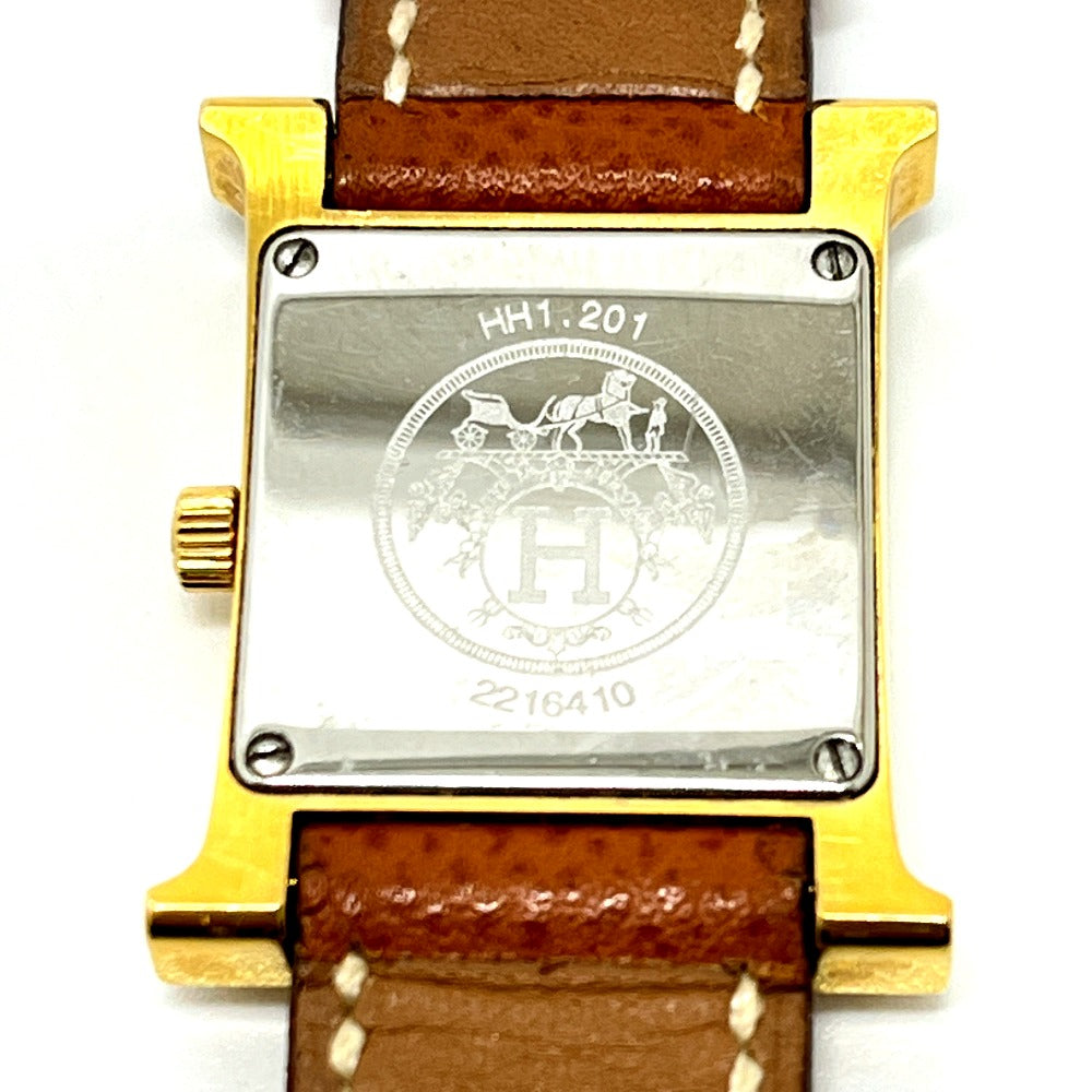 HERMES HH1.201 H Watch Quartz Watch with Leather Strap, Stainless Steel, Gold, for Women