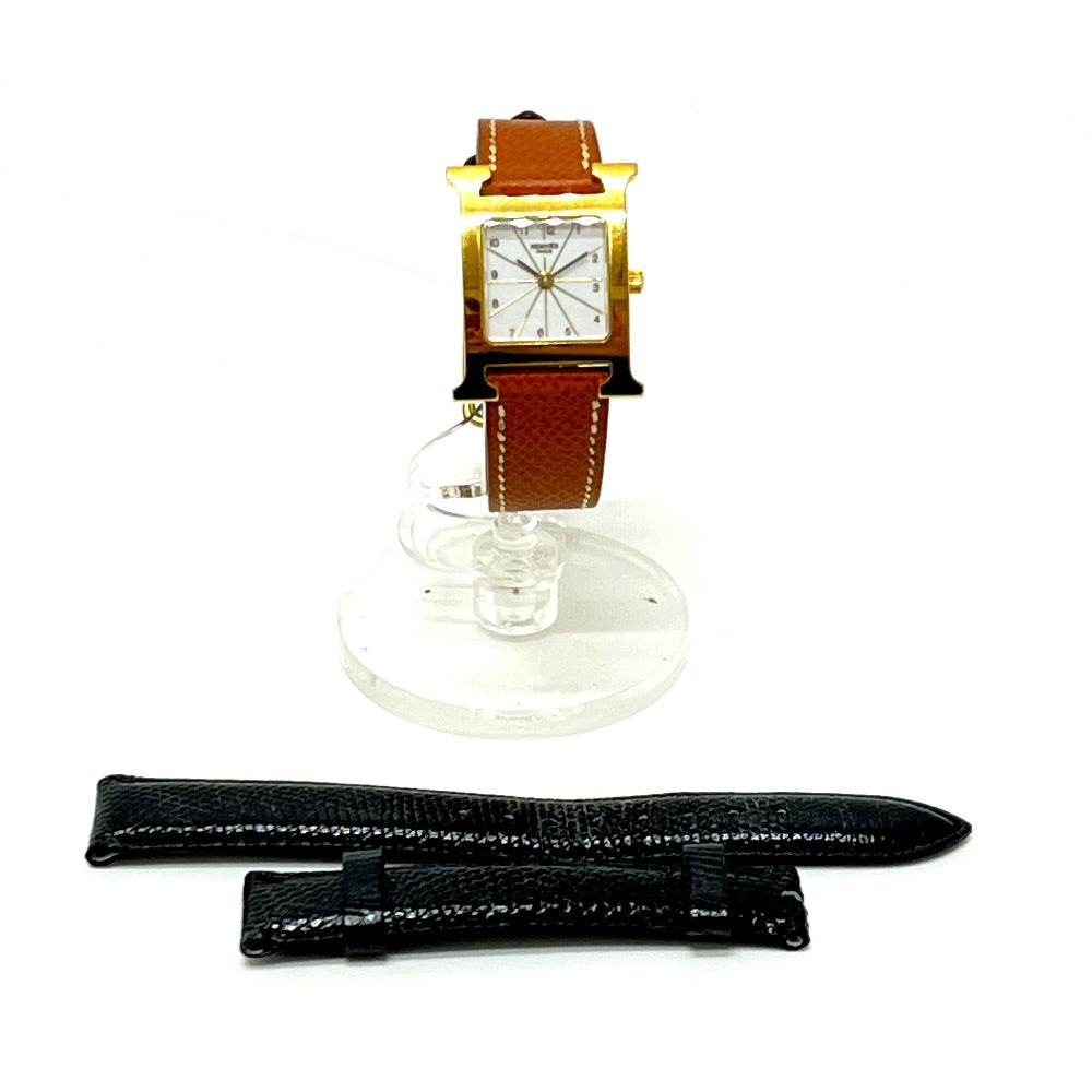 HERMES HH1.201 H Watch Quartz Watch with Leather Strap, Stainless Steel, Gold, for Women