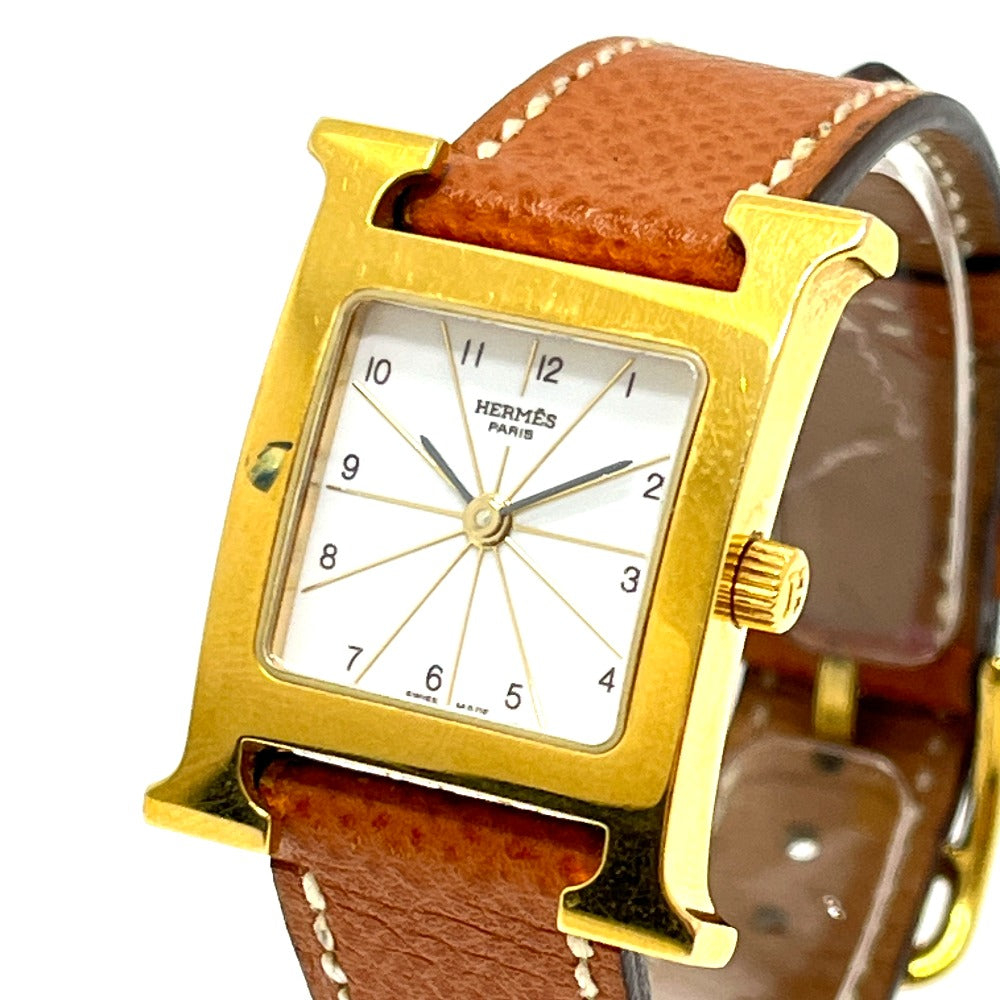 HERMES HH1.201 H Watch Quartz Watch with Leather Strap, Stainless Steel, Gold, for Women