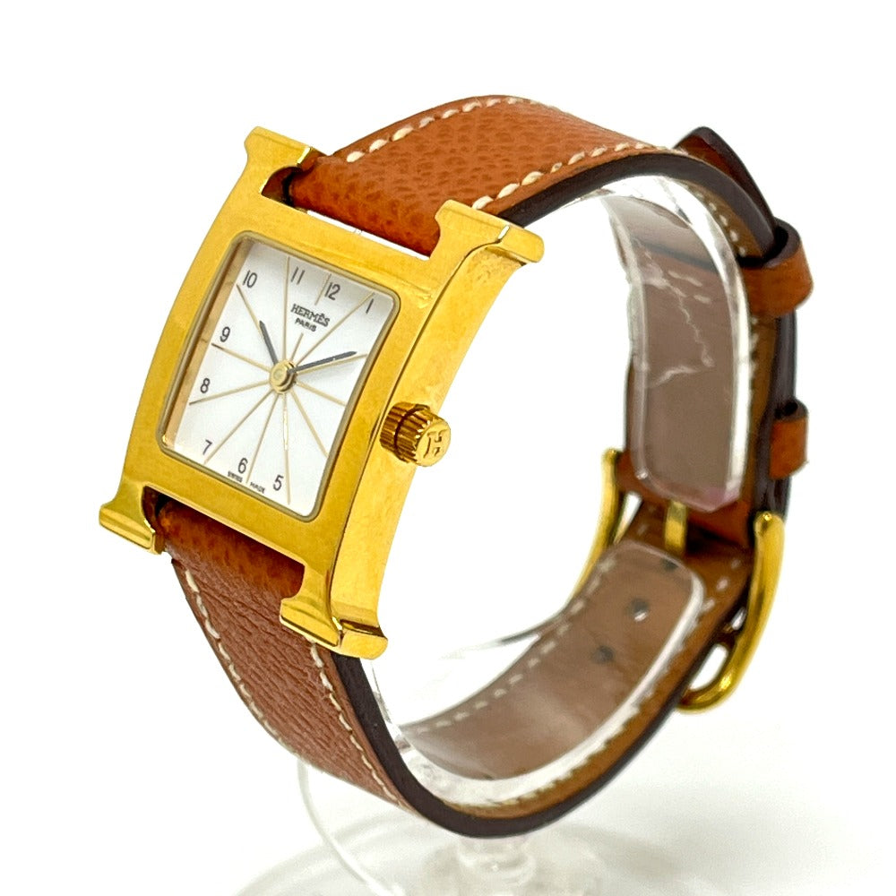 HERMES HH1.201 H Watch Quartz Watch with Leather Strap, Stainless Steel, Gold, for Women