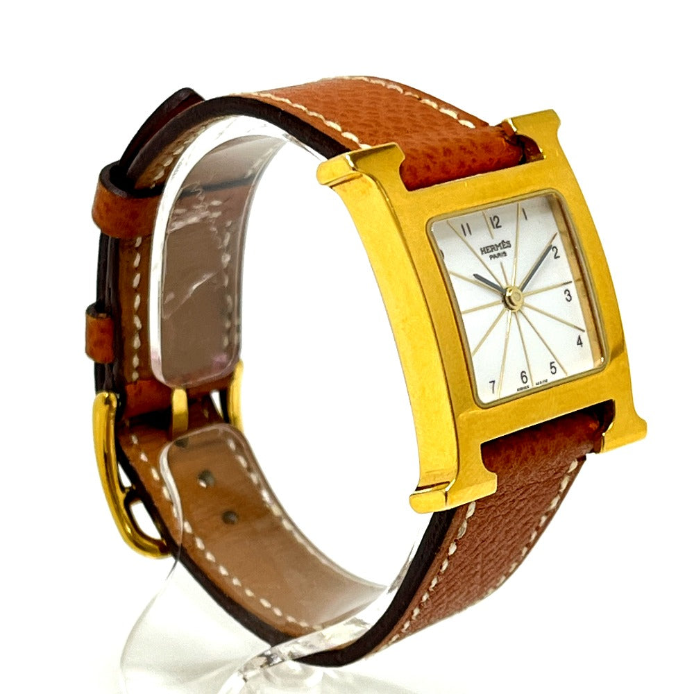 HERMES HH1.201 H Watch Quartz Watch with Leather Strap, Stainless Steel, Gold, for Women