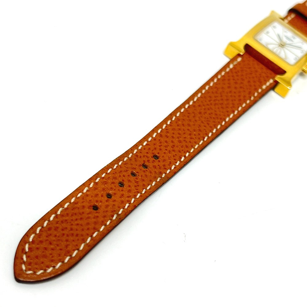 HERMES HH1.201 H Watch Quartz Watch with Leather Strap, Stainless Steel, Gold, for Women