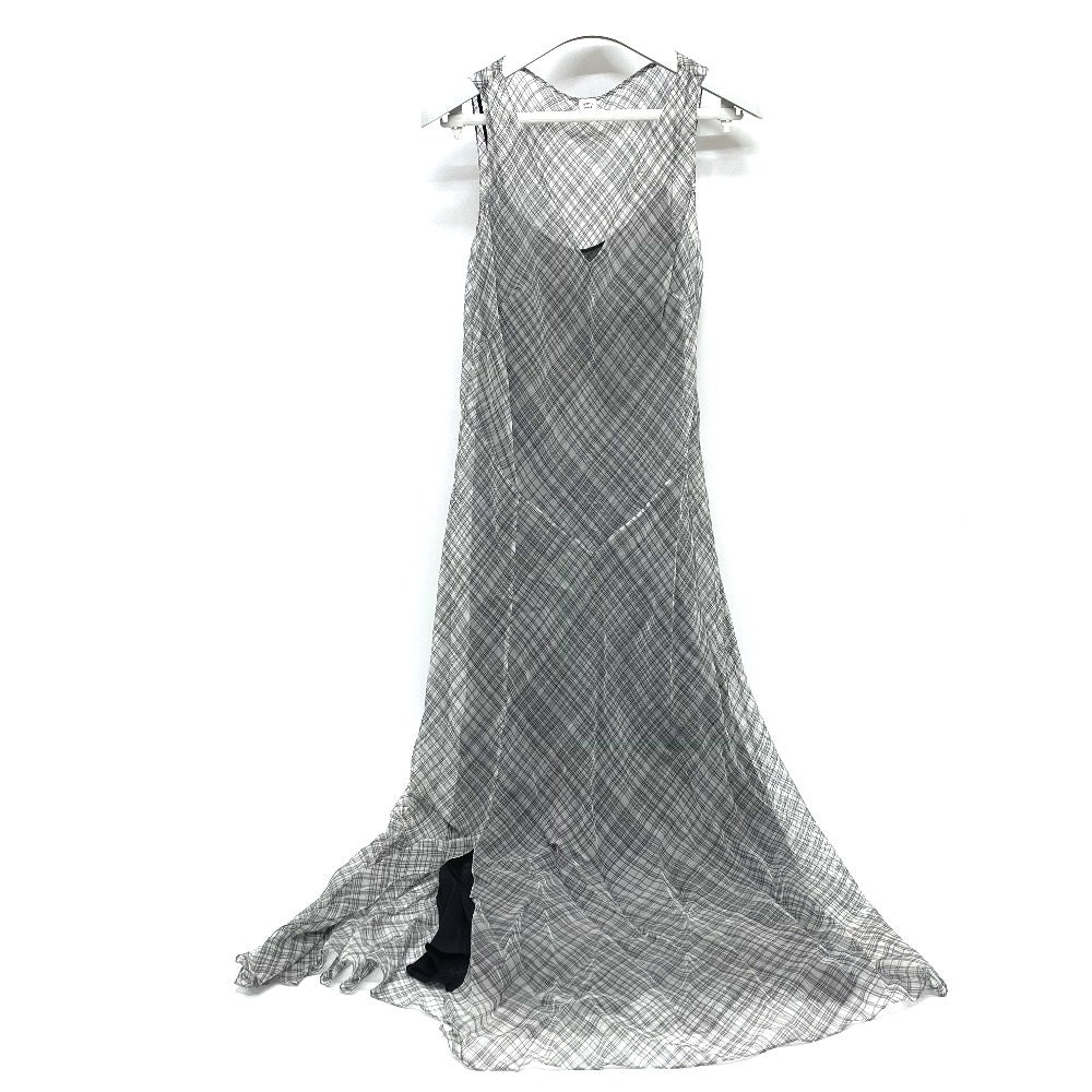 HERMES Madras ROBE ENCOLURE VOILE COTON SOIE MADRAS Sheer Camisole 2-Piece Set 2018 Women's Silk Dress Gray