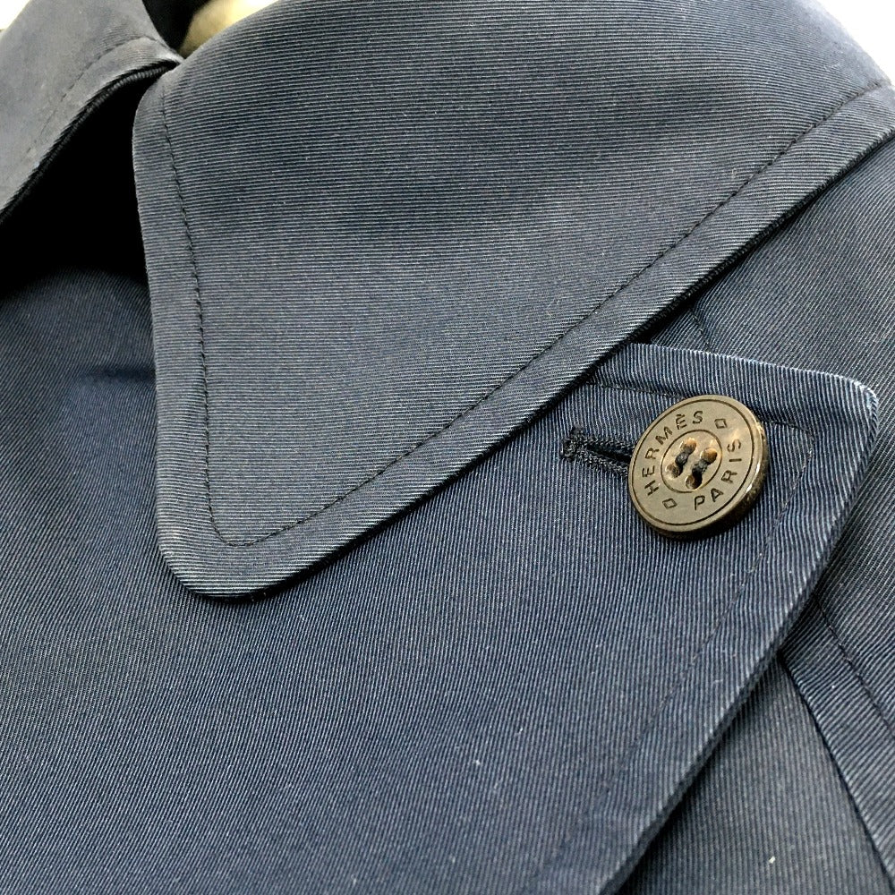 HERMES Women's Navy Cotton Trench Coat with Belt, Lightweight Spring Coat, Long Sleeve, Outerwear