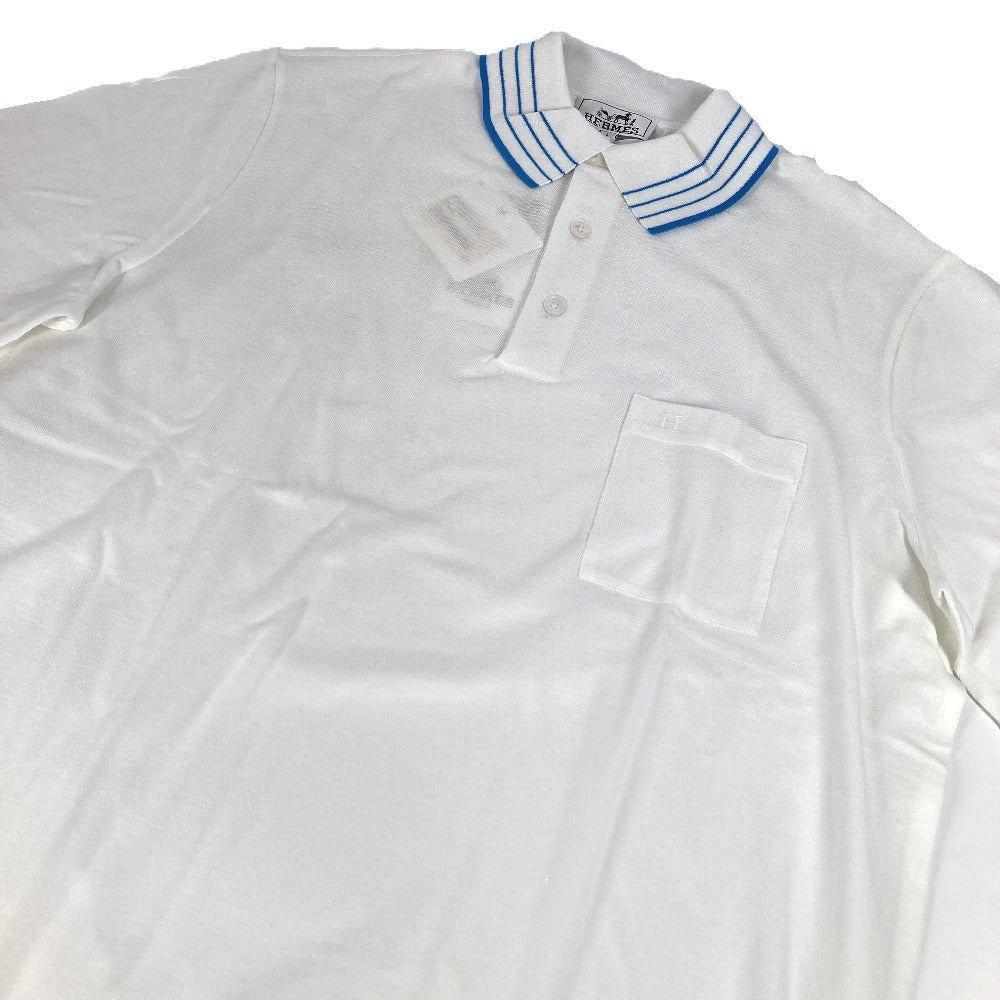 HERMES H logo line apparel apparel top shirt collared cotton polo shirt men's white