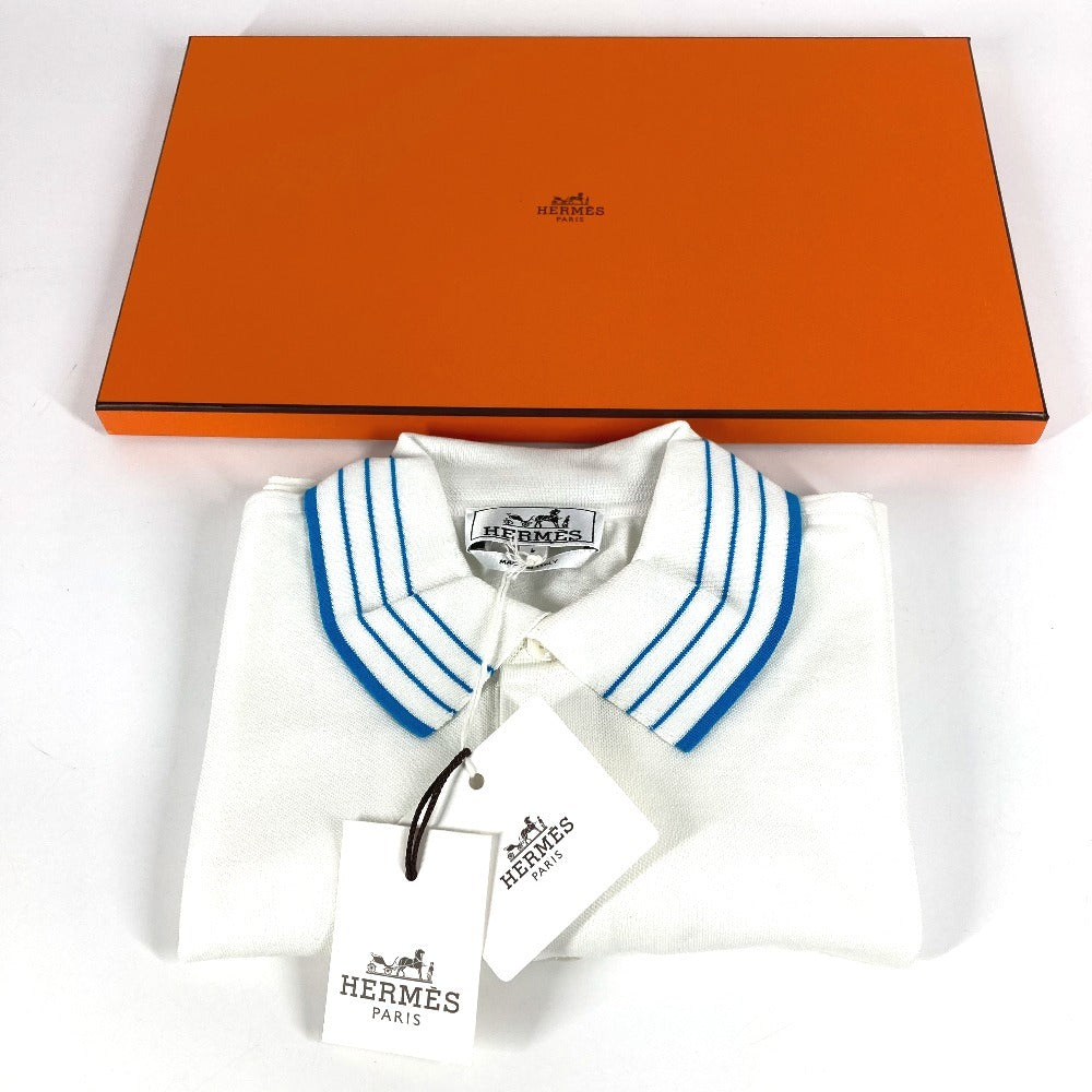HERMES H logo line apparel apparel top shirt collared cotton polo shirt men's white