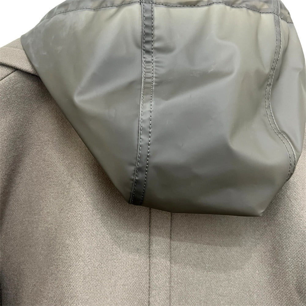 HERMES PT9617 Chesterfield Nylon Hooded Long Coat, Wool, Men's, Greige/Gray