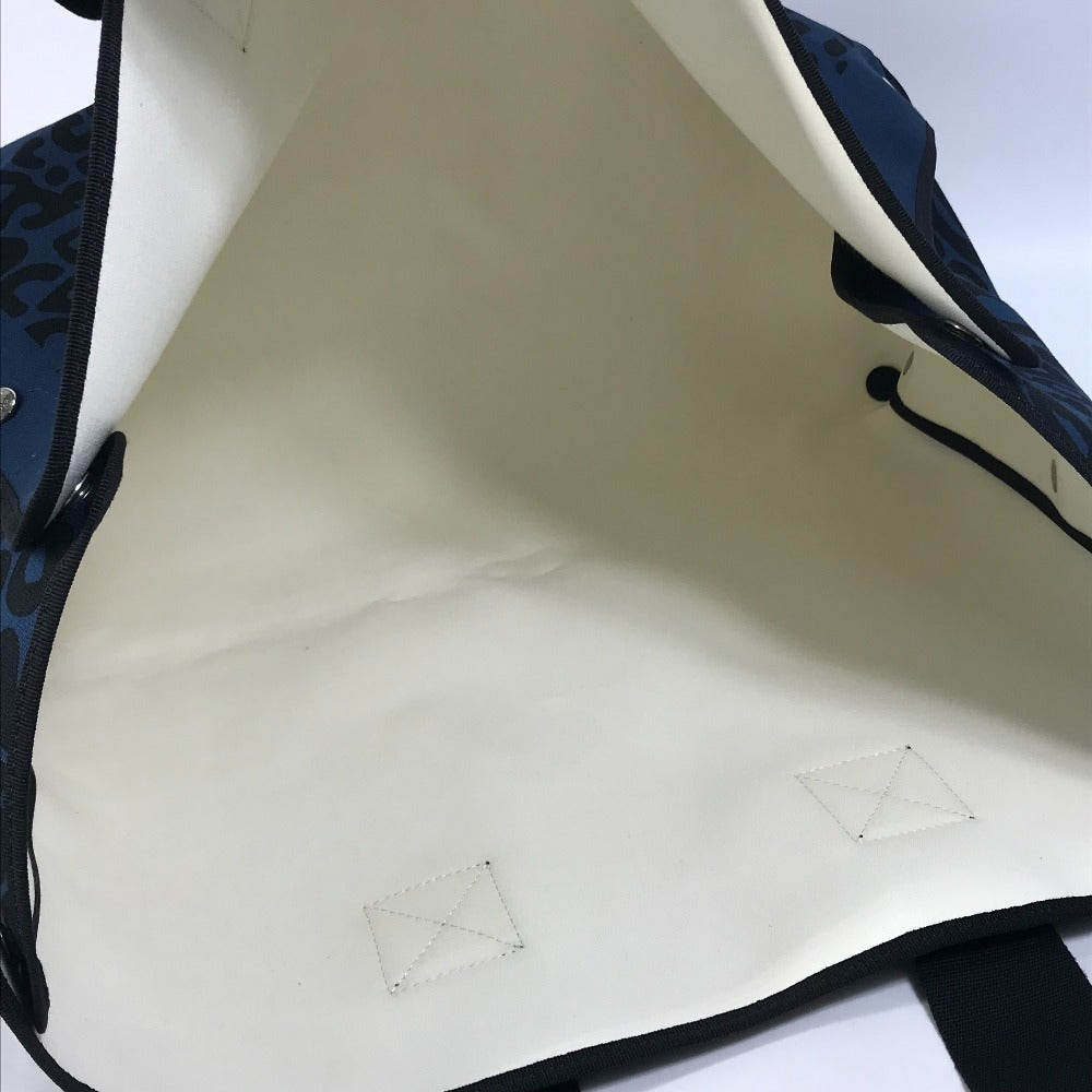 HERMES Shoulder Bag, Leopard Print, Beach Bag, Tote Bag, Canvas, Women's, Navy