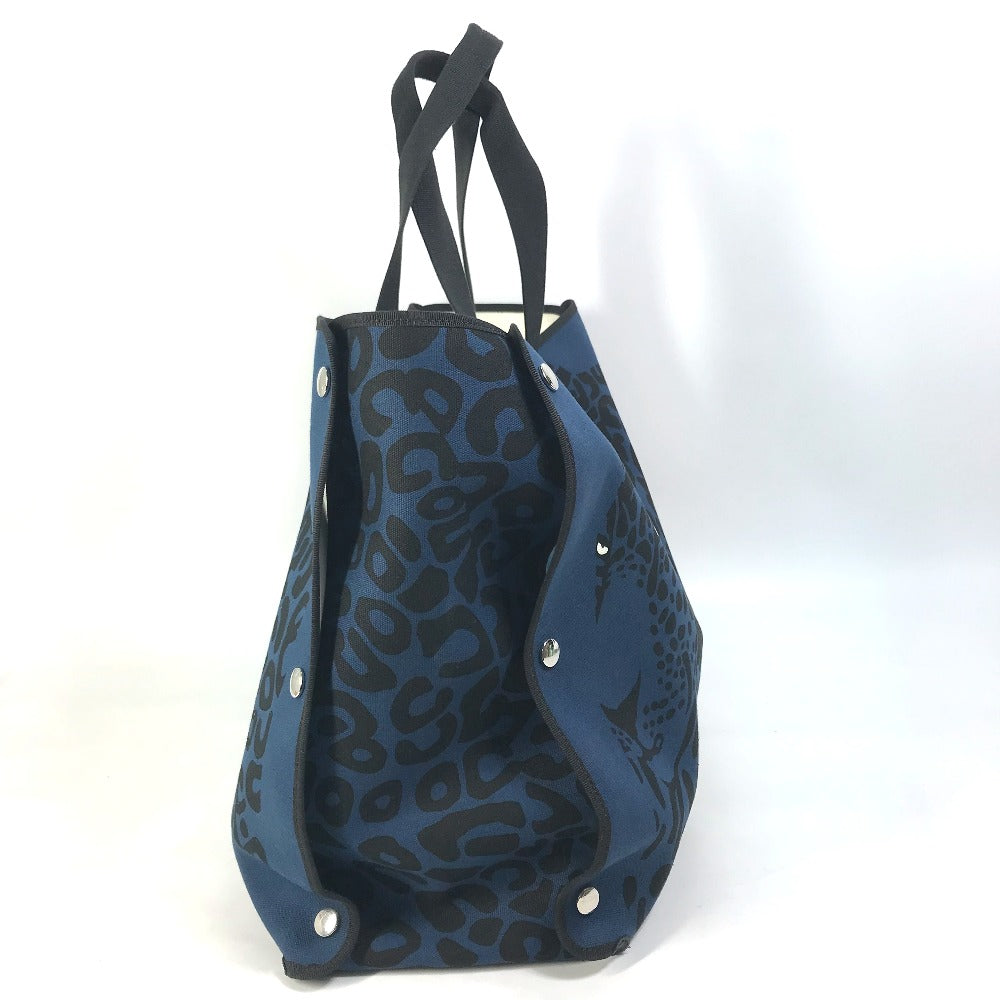 HERMES Shoulder Bag, Leopard Print, Beach Bag, Tote Bag, Canvas, Women's, Navy