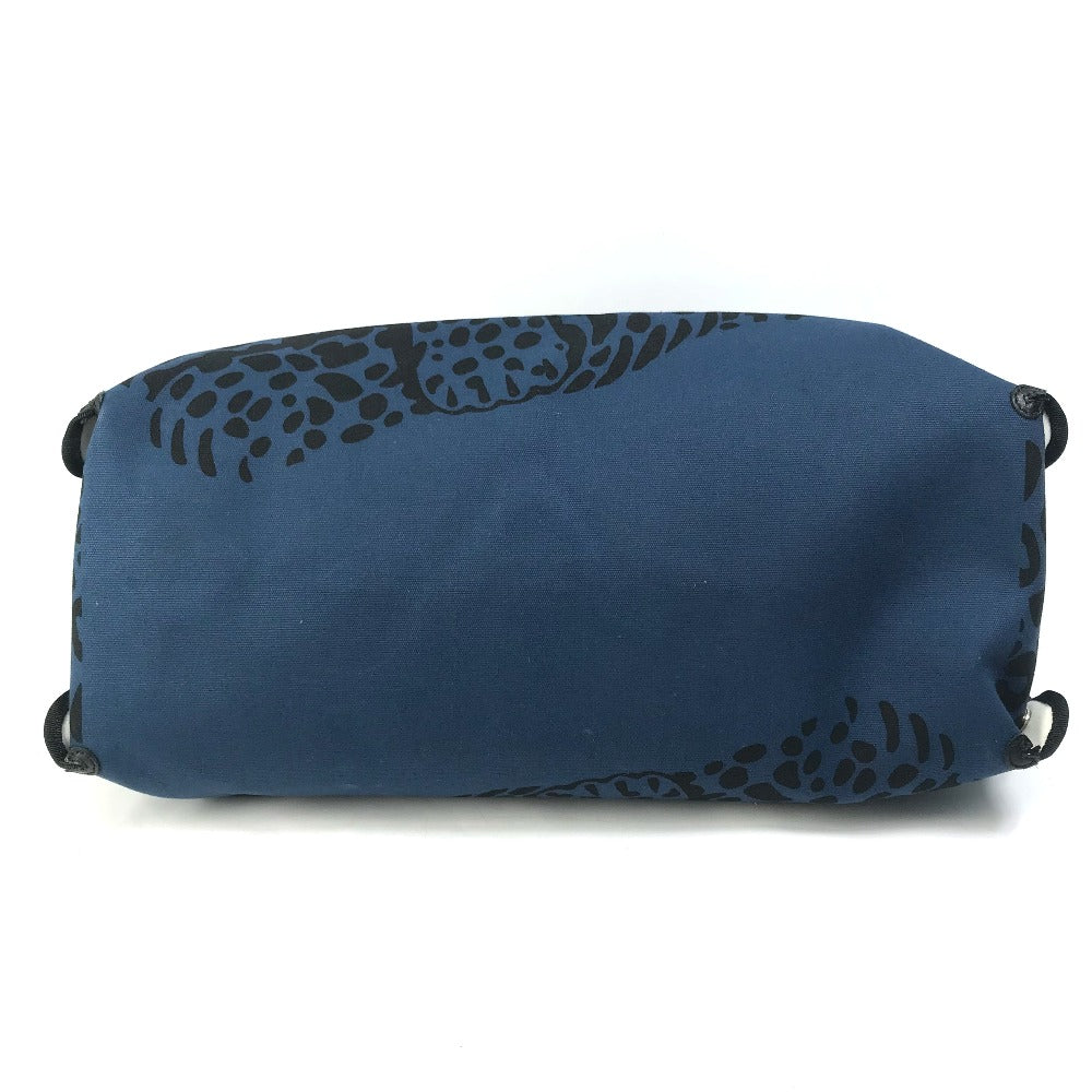 HERMES Shoulder Bag, Leopard Print, Beach Bag, Tote Bag, Canvas, Women's, Navy