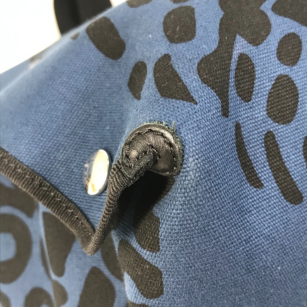 HERMES Shoulder Bag, Leopard Print, Beach Bag, Tote Bag, Canvas, Women's, Navy