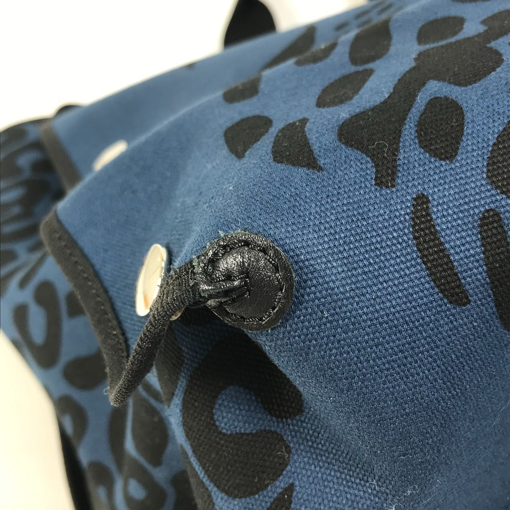 HERMES Shoulder Bag, Leopard Print, Beach Bag, Tote Bag, Canvas, Women's, Navy