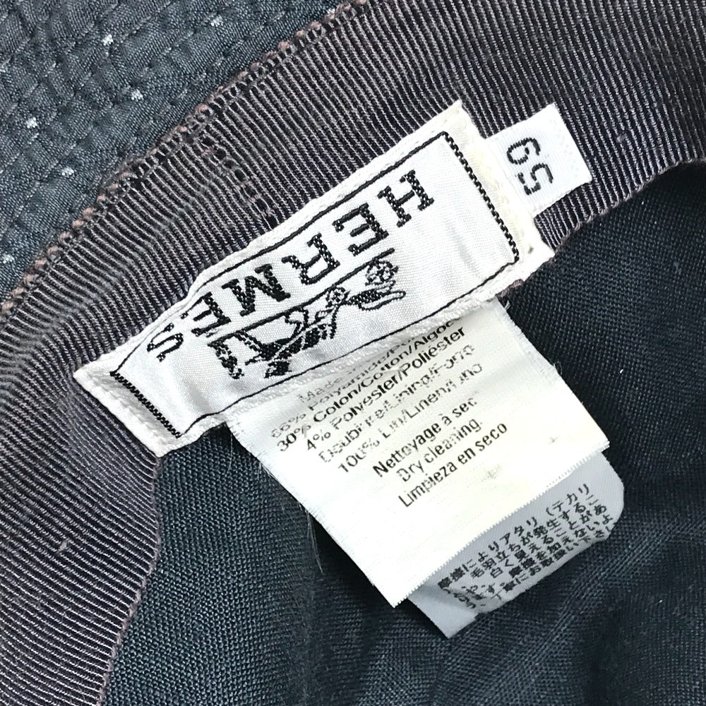 HERMES キルティング ドット柄 帽子 ハット キャンバス ユニセックス グレー