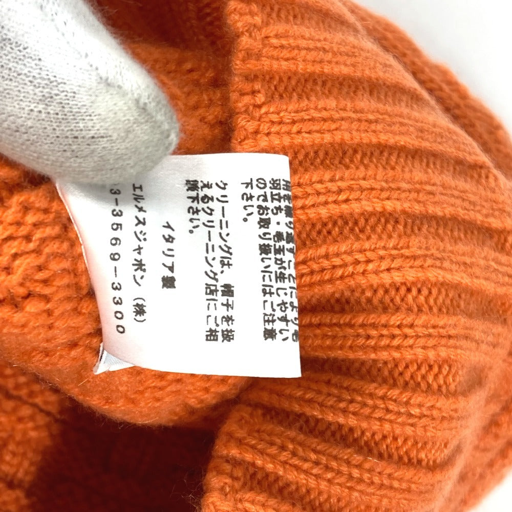 HERMES Hロゴ ビーニー 帽子 ニット帽 ニットキャップ ニット帽 カシミヤ レディース オレンジ