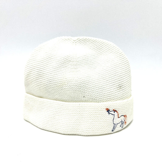 HERMES Cabriole Horse Embroidery baby hat baby Knit hat cotton White Used