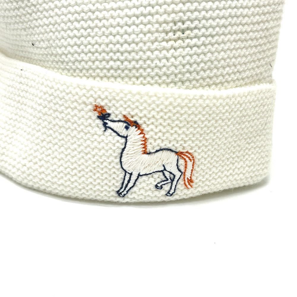 HERMES Cabriole Horse Embroidery baby hat baby Knit hat cotton White Used