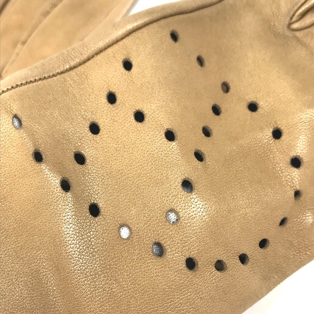 HERMES パンチングロゴ グローブ 手袋 レザー レディース ベージュ