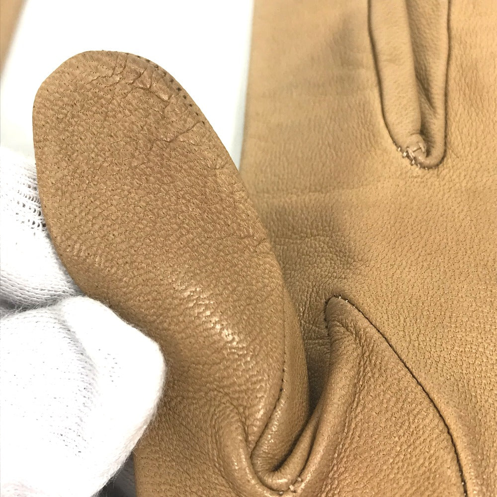 HERMES パンチングロゴ グローブ 手袋 レザー レディース ベージュ