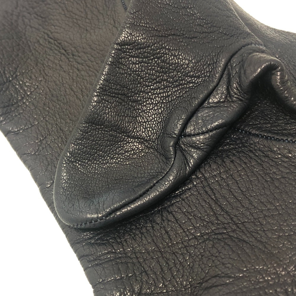 HERMES H button One-handed, left-handed, short leather glove, fashion accessory. Glove Leather Black Used
