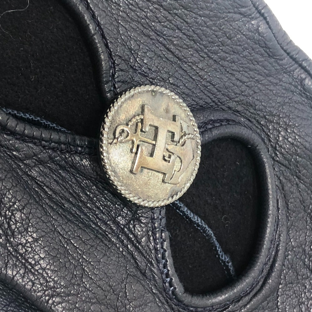 HERMES H button One-handed, left-handed, short leather glove, fashion accessory. Glove Leather Black Used