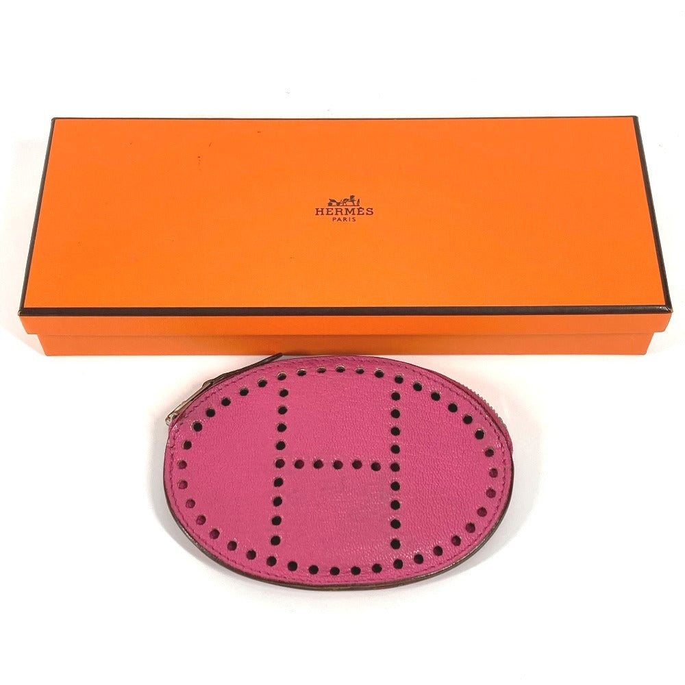 HERMES エブリン ロゴ 財布 小銭入れ ラウンドファスナー コインケース シェーブル レディース ピンク
