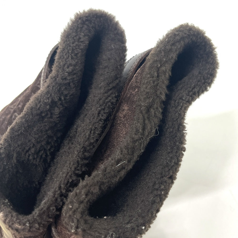 LOUIS VUITTON Monogram Sheepskin long fur shoes for winter warmth. boots suede Brown 37 Used