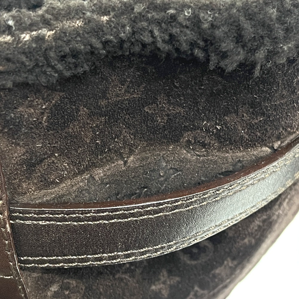 LOUIS VUITTON Monogram Sheepskin long fur shoes for winter warmth. boots suede Brown 37 Used