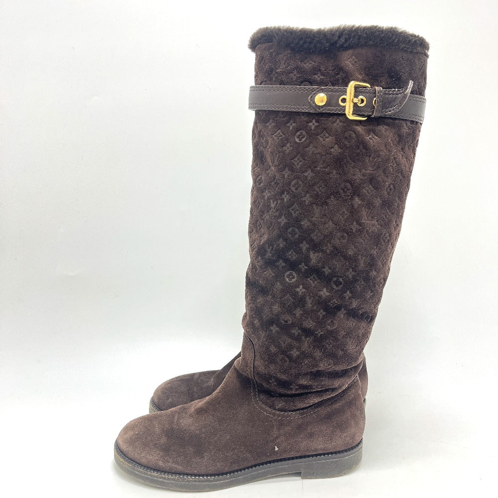 LOUIS VUITTON Monogram Sheepskin long fur shoes for winter warmth. boots suede Brown 37 Used
