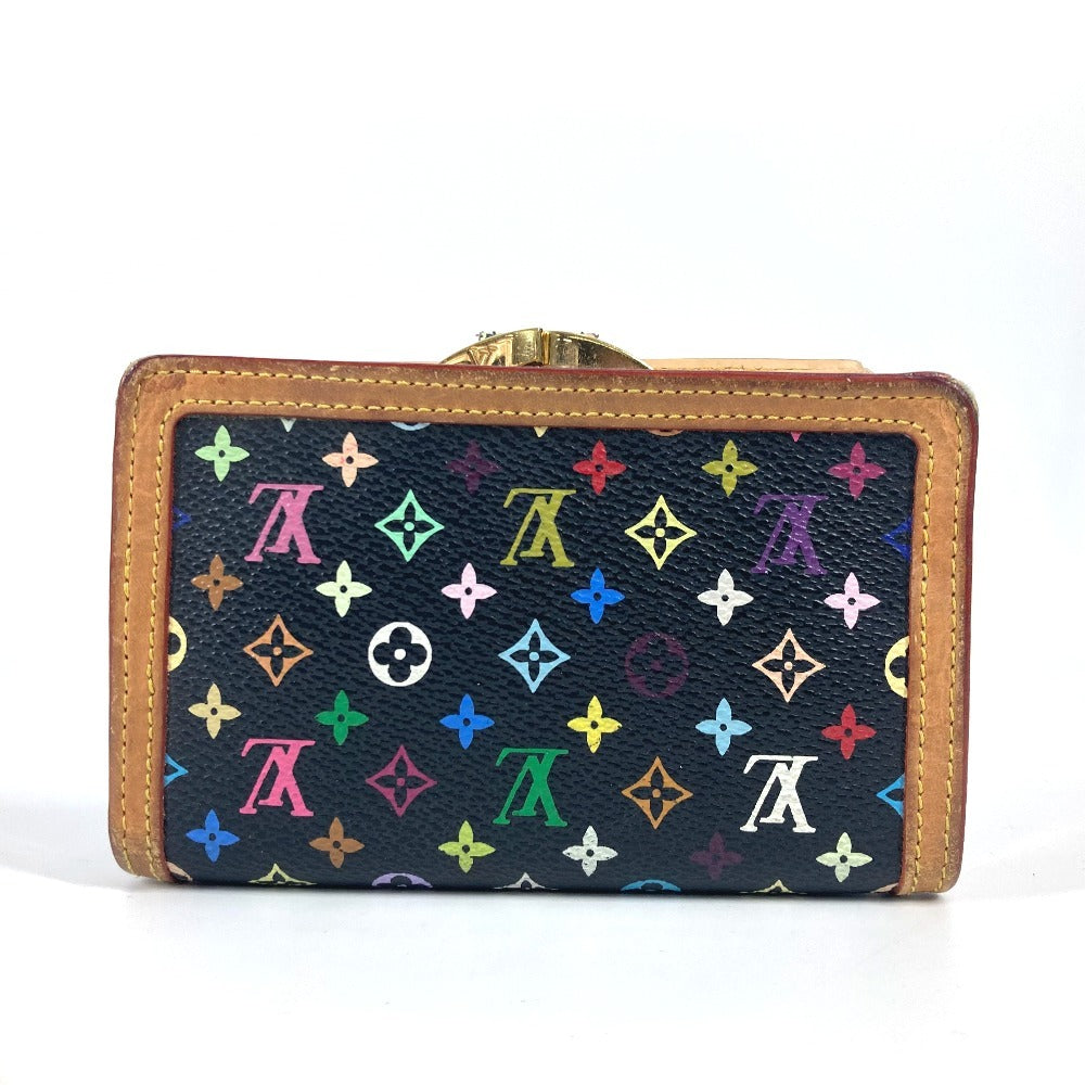 LOUIS VUITTON M92988 Monogram Multicolore Porte-Monnaie Bi-fold Wallet with Clasp Closure, Monogram Multicolore Canvas, Women's, Noir, Black