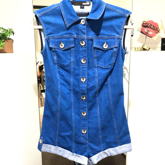 MOSCHINO ノースリーブ アパレル デニム オールインワン サロペット レディース ブルー ブルー